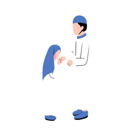 Muslim Father And Daughter Greeting Each Other In Eid Day  Illustration