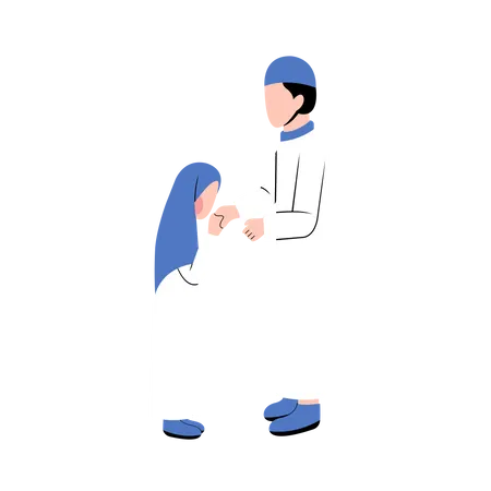 Muslim Father And Daughter Greeting Each Other In Eid Day  Illustration