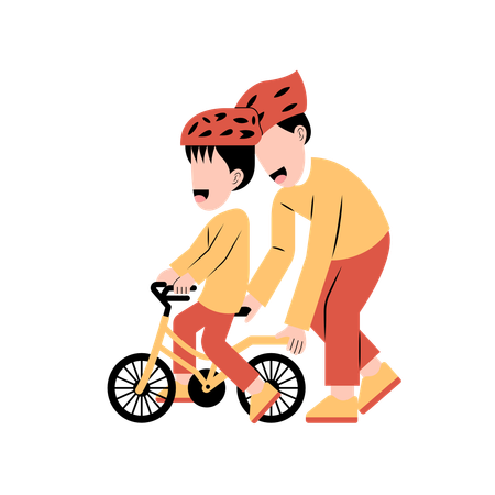 Muslim Father playing bicycle with son  Illustration