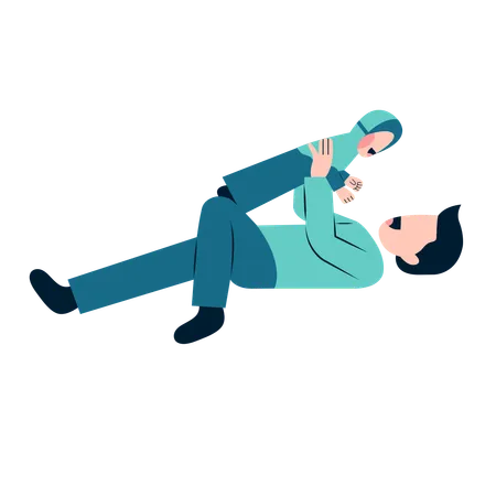 Muslim Father Playing With Daughter  Illustration