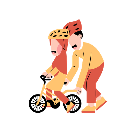 Muslim father playing with daughter  Illustration