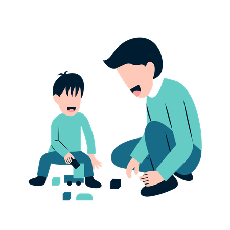 Muslim Father Playing With Son  Illustration
