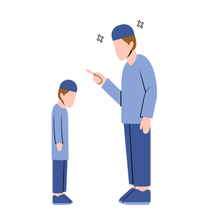 Muslim father scolding child  Illustration