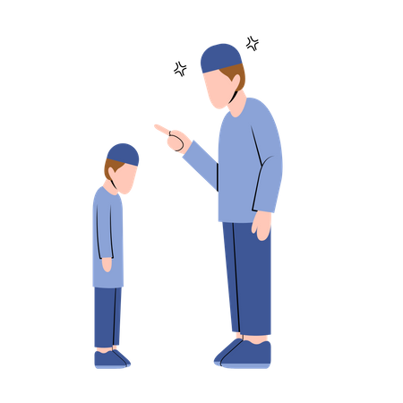 Muslim father scolding child  Illustration