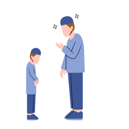 Muslim father scolding son  Illustration