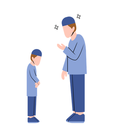 Muslim father scolding son  Illustration