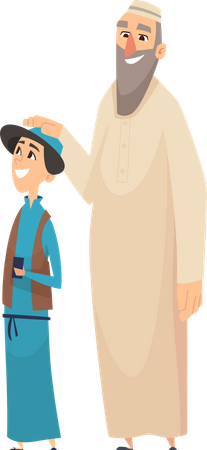 Muslim Father With Son Illustration