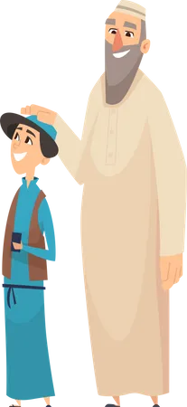 Muslim Father With Son  Illustration