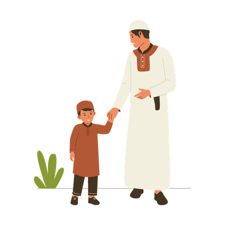 Muslim father with son  Illustration