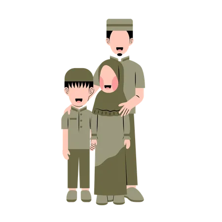 Muslim father with their kids  Illustration
