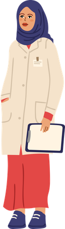 Muslim Female Doctor Holding Clipboard  Illustration