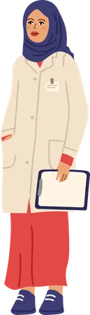 Muslim Female Doctor Holding Clipboard  Illustration