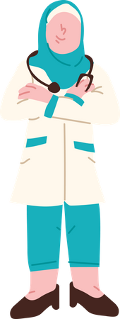 Muslim female doctor standing confidently  Illustration