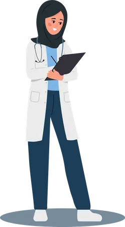 Muslim female doctor writing medical prescription  Illustration