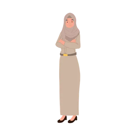 Muslim female educator showing confidence with standing arms crossed  Illustration