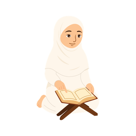 Muslim Female Hajj  Reading Quran Book  Illustration