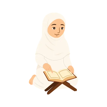 Muslim Female Hajj  Reading Quran Book  Illustration