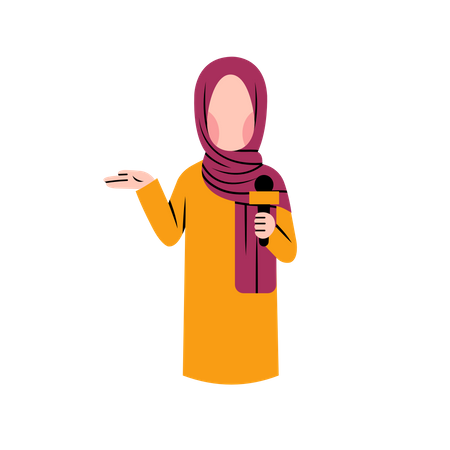 Muslim female reporter holding mic  Illustration