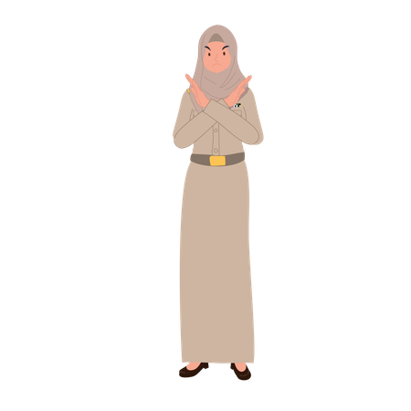 Muslim female teacher in uniform making stop  Illustration