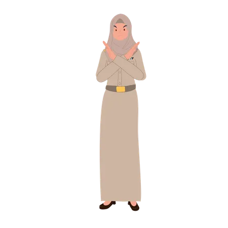 Muslim female teacher in uniform making stop  Illustration