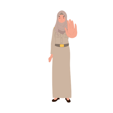 Muslim female teacher making stop  Illustration