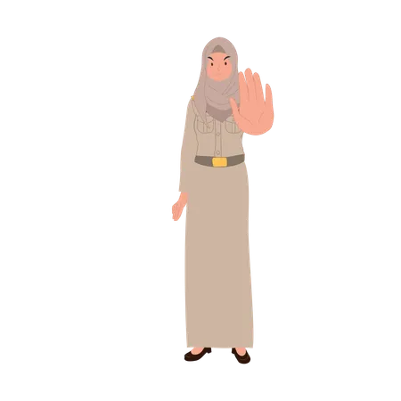 Muslim female teacher making stop  Illustration