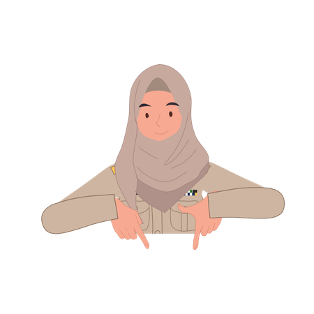 Muslim female teacher pointing at topic  Illustration