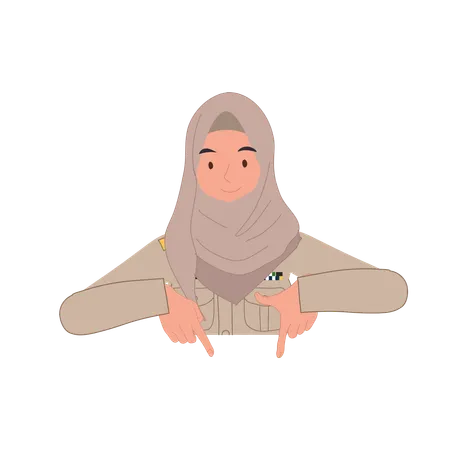 Muslim female teacher pointing at topic  Illustration