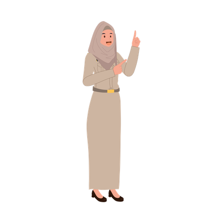 Muslim female teacher pointing  Illustration