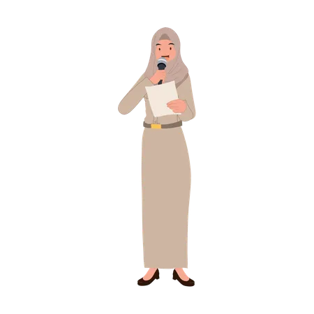 Muslim female teacher speaking with microphone  Illustration