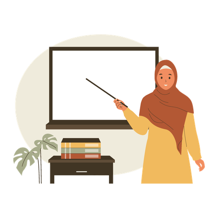 Muslim female teacher teaching in class  Illustration