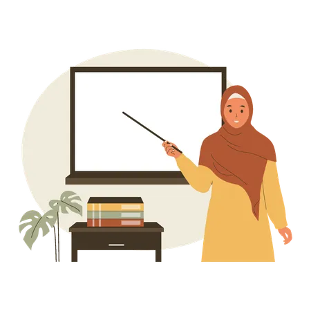 Muslim female teacher teaching in class  Illustration