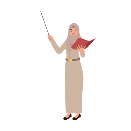 Muslim female teacher teaching students in classroom  Illustration