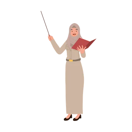 Muslim female teacher teaching students in classroom  Illustration