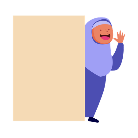 Muslim girl behind blank notice board  일러스트레이션