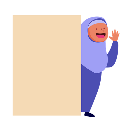 Muslim girl behind blank notice board  Illustration