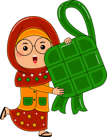 Muslim Girl Bring Ketupat  Illustration