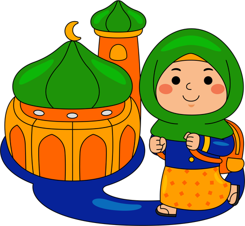 Muslim girl carrying bag  Illustration