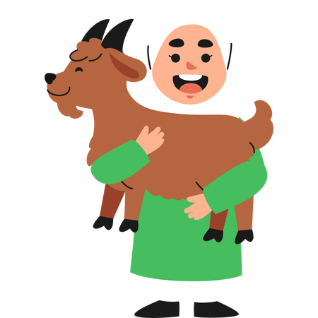 Muslim Girl Carrying Goat  Illustration