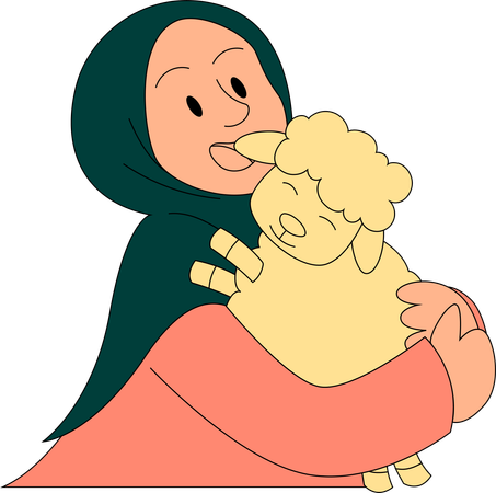 Muslim girl carrying goat  Illustration