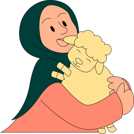 Muslim girl carrying goat  Illustration