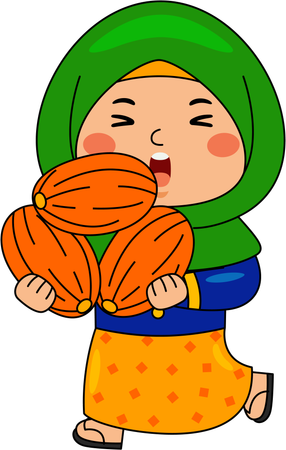 Muslim girl carrying watermelon  Illustration