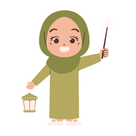 Muslim girl celebrate Illustration