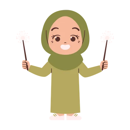 Muslim girl celebrate festival  Illustration
