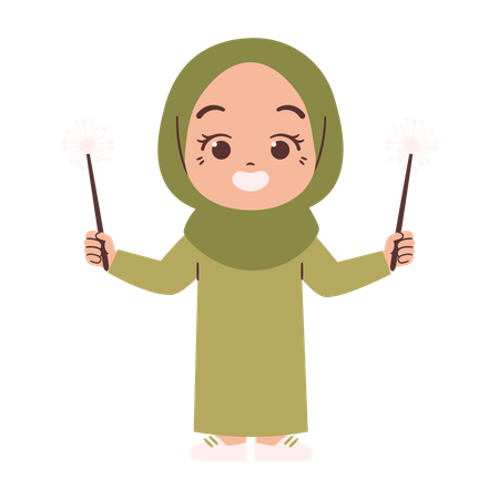 Muslim girl celebrate festival  Illustration