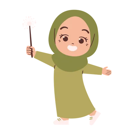 Muslim girl celebrating Illustration