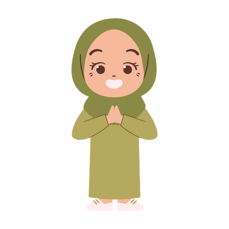 Muslim girl do namaste pose  Illustration