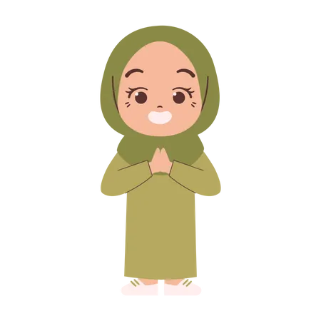 Muslim girl do namaste pose  Illustration