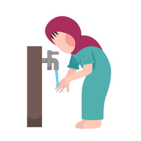 Muslim Girl Doing Ablution Step  Illustration