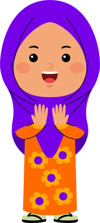 Cute Little Muslim Kid Girl Illustration